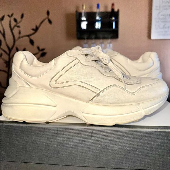 Gucci Rython Men's Distressed Logo Leather Sneakers in Cream - Picture 1 of 14